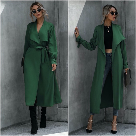 Jackets & Blazers - waterfall collar belt fall trench pea coat JACKET